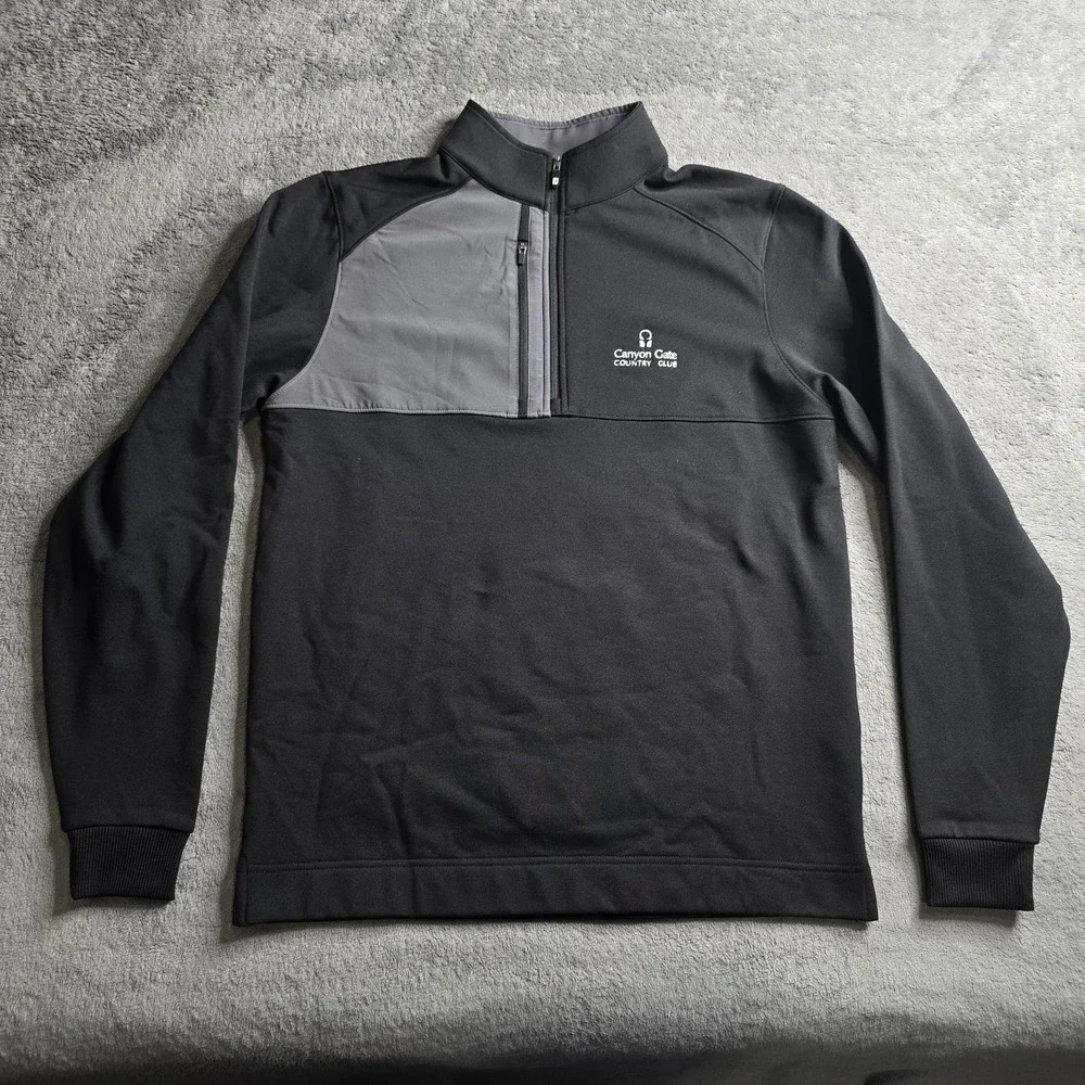 Footjoy Pique Sport Mid Layer 1/4 Zip Sweater Jacket Mens Small Black Gray Golf